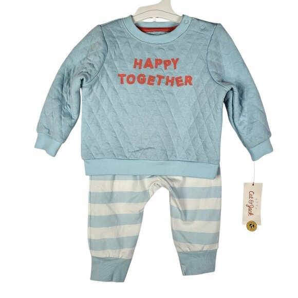 Cat & Jack Other - Cat & Jack 2 Piece Set Baby 12 Month Blue Sweatshirt Leggings Happy Together NWT